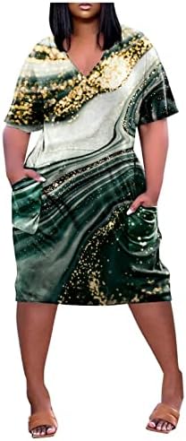 Нумалер Африкански Фустани За Жени Со Џебови Лабаво Вклопување В-Вратот Краток Ракав Гроздобер Плус Големина Свечени Фустани За Жени