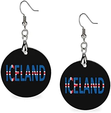Исландско знаме дрвени обетки околу приврзоци за висини куки за уши накит за жени