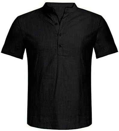 XXBR памучни постелнини Хенли кошули за мажи со краток ракав летен плажа врвови тенок вклопат лесна кошула без јаки кошула