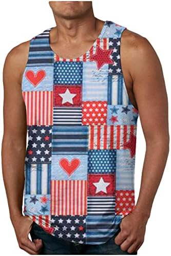 Пимоксв 4-ти јули резервоарот за мажи 2023 Ден на независност на САД во САД знаме печатени маички без ракави за фитнес фитнес сингл елек елек