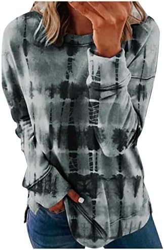 Женски обичен долг ракав Туника Туника врвови моден печатен пулвер маица со долг ракав екипаж лабава основни блузи кошули