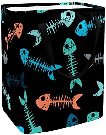 Муитикоолорирани Скелети Од Риба Печатат Склопувачка Пречка за Перење АЛИШТА, 60 ЛИТРИ Водоотпорни Корпи За Перење Корпа За Перење Облека