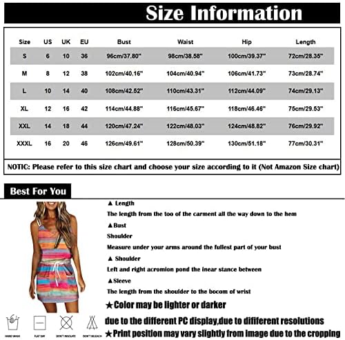 Женски Фустани За Сонце Лето Лежерно Печатење Во Боја На Вратоврска Лабав Џеб За Оглавник Без Ракави Фустани Со В-Врат За 2023 година