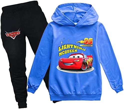 Maxvivo Unisex Kids Cars Sweatshirt Долг ракав худи+џемпери-светло-осветлување МекКвин Траки за тренерки за момчиња