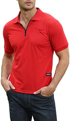 Shaganup Машка модна патент Поло кошули со кратки ракави за голф тенок вклопувачки обични маици со џеб