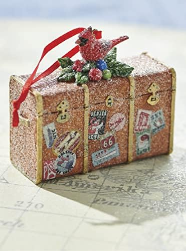 Патнички багаж со црвен кардинал Божиќна фигура украс 3.5 Виси украсен украс за новогодишна елка