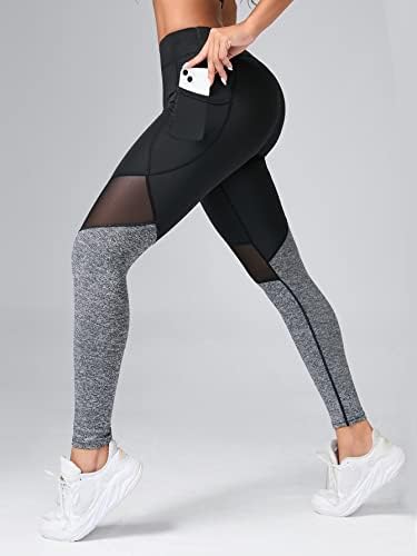 Makemechic Women's'sенски мрежен вметнете високи теретани за вежбање со половината со атлетски хеланки со телефонски џеб