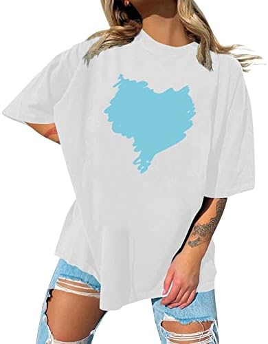 Nokmopo bellвоно ракав врвови за жени обична маица со кратки ракави о-врат печатени врвни кошули со големина плус големина