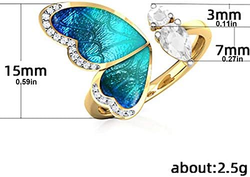 Женски свадбени прстени модни отворени прилагодливи прстени за ангажман, пеперутка симулирани дијамантски прстени накит подароци