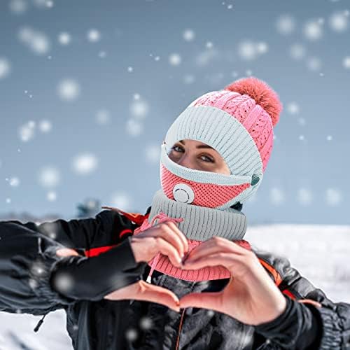 Маска За шамија за возрасни Поставена Зимска Шапка Обложена Со Руно Ветроупорна Капа Плишана Топла Интегрирана Капа За Скијање Со Помпон