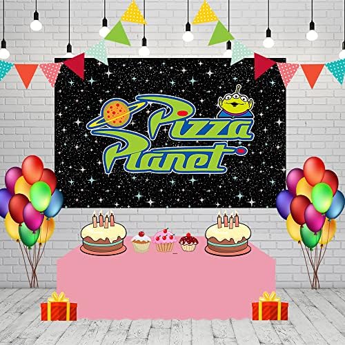 Позадина На Планетата Пица за Материјали за Роденденски Забави 70, 8х47, 2 Во Вселената Тема За Приказна За Играчки Банер За Туширање За