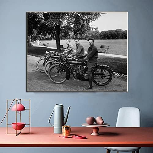 Гроздобер моторцикл постери црно-бело ладно стари фотографии платно за сликање постери и отпечатоци од wallидни уметности за дневна соба декор