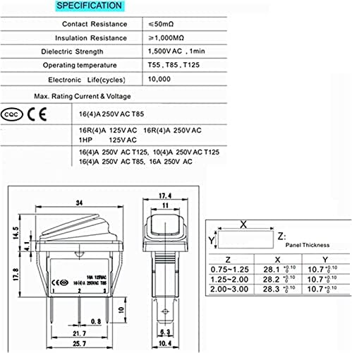 WkqiFireil Rocker Switch KCD3 Type 3Pin Вклучено / Исклучено 15A 250V / 20A 125V AC, светло водоотпорен прекинувач за напојување