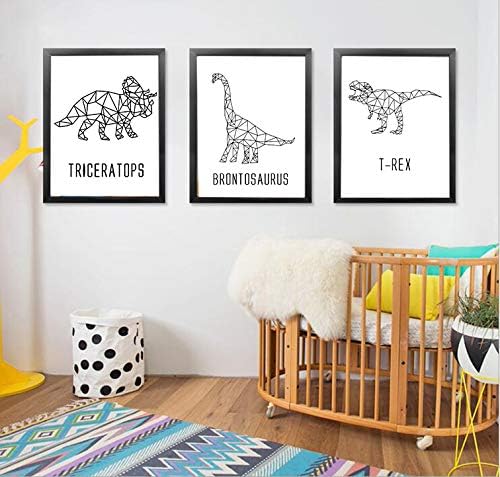 Црна бела линија диносауруси инспиративни зборови цитат уметнички сликарство сет од 3, t-rex triceratops сликарство printидна уметност постер