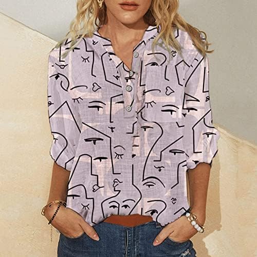 Пролетни кошули за жени 2023 година Излегувајќи пулвер за дама модерно смешно печатење 3/4 копче за ракав, тенок вклопат врвови