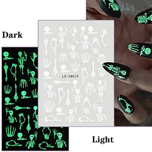 Ноќта на вештерките на налепницата за уметност на ноктите декорации 3Д самолепливи светлосни светилки за коски Спектар скелет за нокти