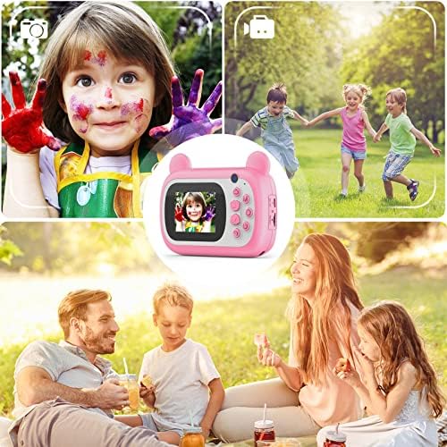 Камера за инстант Печатење За Деца-Селфи Детска Камера Со Мечкино Тули Со Нула Мастило | Двојна Леќа | 1080P HD | 2,4 Инчи | 1000