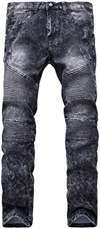 Моторцикл Андонџивел Машки тенок вклопена плетена тенок хеланки Еластични фармерки со панталони со џеб за копче за патент