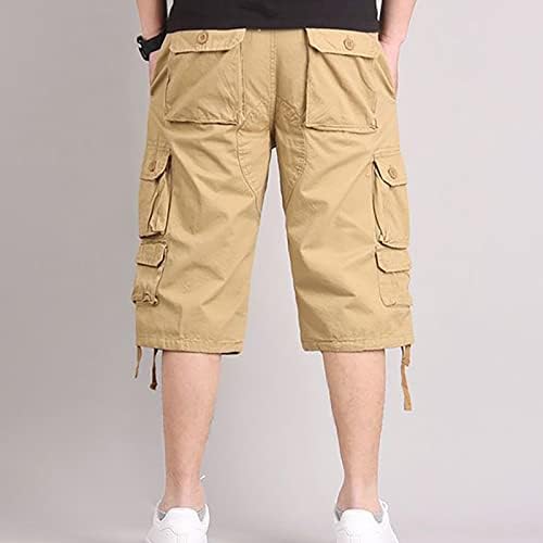 Машки карго шорцеви, модни машки обични солидни џебови со цврста боја на половината
