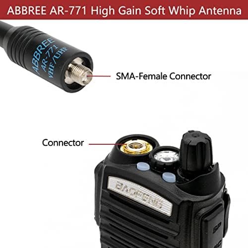 Abbree AR-771 14.96Inch SMA-Female Dual Band VHF/UHF High Gain Gain мека камшик антена за Baofeng UV-5R, BF-F8HP, BF-F8TD, UV-82