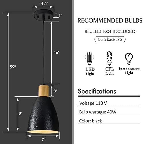 Јавил 1-светлина црна светлина на приврзоци, висечка ламба со зачукана метална сенка, модерни тела за светло за приврзоци за кујнски