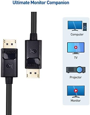 Кабелски работи 4K DisplayPort To Displayport Cable 6 стапки - 4K 60Hz, 2K 144Hz & 6 ft Bripated Displayport Cable 1.4, Поддршка 8K 60Hz, 4K