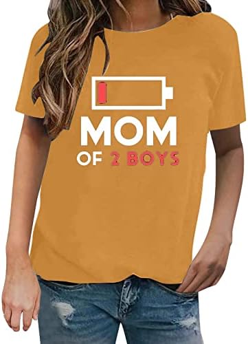 Женски мама летни врвови памук мешавина смешна буква графичка маица со кратки ракави, случајни вклопувања во пулвер, тунична туника