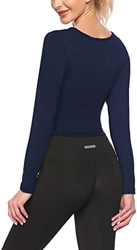 Коорун женска јога кошула со долги ракави спортски култури врвни стомачни крстовички маички
