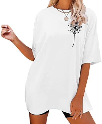 Kcjgikpok плус големина блузи за жени, графички принт со кратки ракави на екипажот на вратот Основни врвови на туники за жени со краток ракав