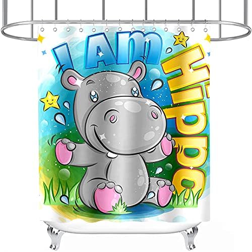 Симпатична хипо туш завеса цртан филм животински starвездена тема за деца бања украс ткаенина ткаенина сет со куки водоотпорни миење