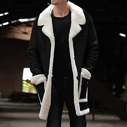 Машки ров палто Зимско топло топло шерпа руно наредени палта мода јака долг палто врвот на големи и високи надворешни жици