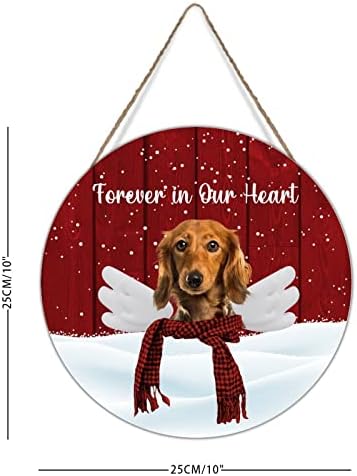 Божиќно влезна врата куче куче на небото засекогаш во нашето срце дрво плакета црвено биволско куче со крилја дрво знак за