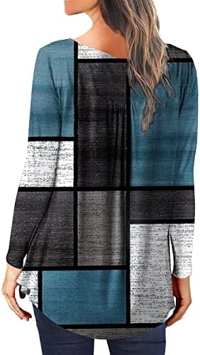 Женски врвови случајни геометрија кошули за печатење во боја на бои со долги ракави отворено копче V-врат лабава вклопена плетена