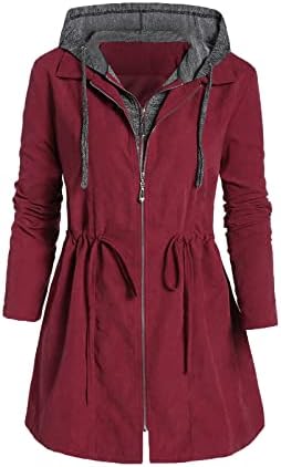 Женски плус големина со аспиратор парка јакна зимска топла ветерница ров палто за крпеница патент со долги ракави со долги ракави