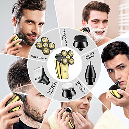 Електричен брич за машки, електричен бричење за полнење за мажи 5 во 1 бричење на главата за ќелави влажни и суви водоотпорни електрични