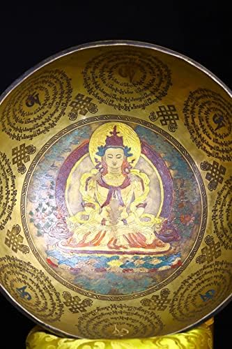 11 Тибетска Колекција На Храмови Стара Бронзена Насликана Долговечност Буда Буда Звучна Чинија Молитвена Чинија Будистички Прибор Градска Куќа