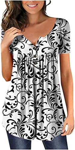 Облека за кратки ракави за жени трендовски v врат памучен графички лабава лабава кошула за блуза лето есен случајниот врв за жени u1