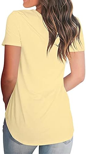Angенски солидни маички со цврста боја на кратки ракави со кратки ракави V вратот лабава летна обична тунична блуза блуза