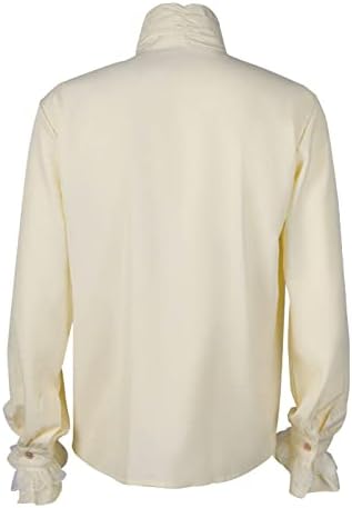 Црна средновековна кошула машка готска гроздобер чипка кошула стојат јака со долга ракав, блуза од кошула