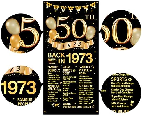 Мика Директен 50 -ти роденденски врата на вратата на вратата, банер украси, црно злато среќно 50 -ти роденденска врата за забави за забави,