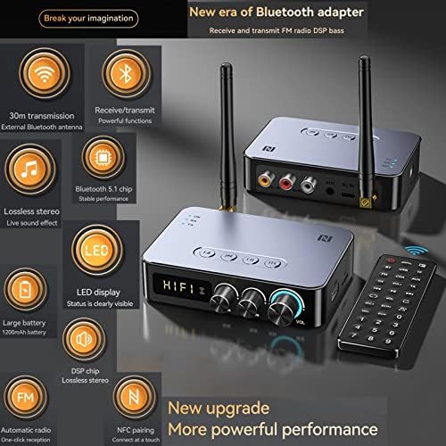 Bluetooth 5.1 Адаптер за приемник на предавателот 4 во 1 Bluetooth аудио адаптер FM NFC 3,5mm Aux RCA оптичка USB HIFI стерео музика